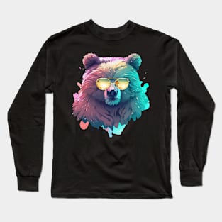 Funny Trendy grizzly bear pastel watercolor splash Long Sleeve T-Shirt